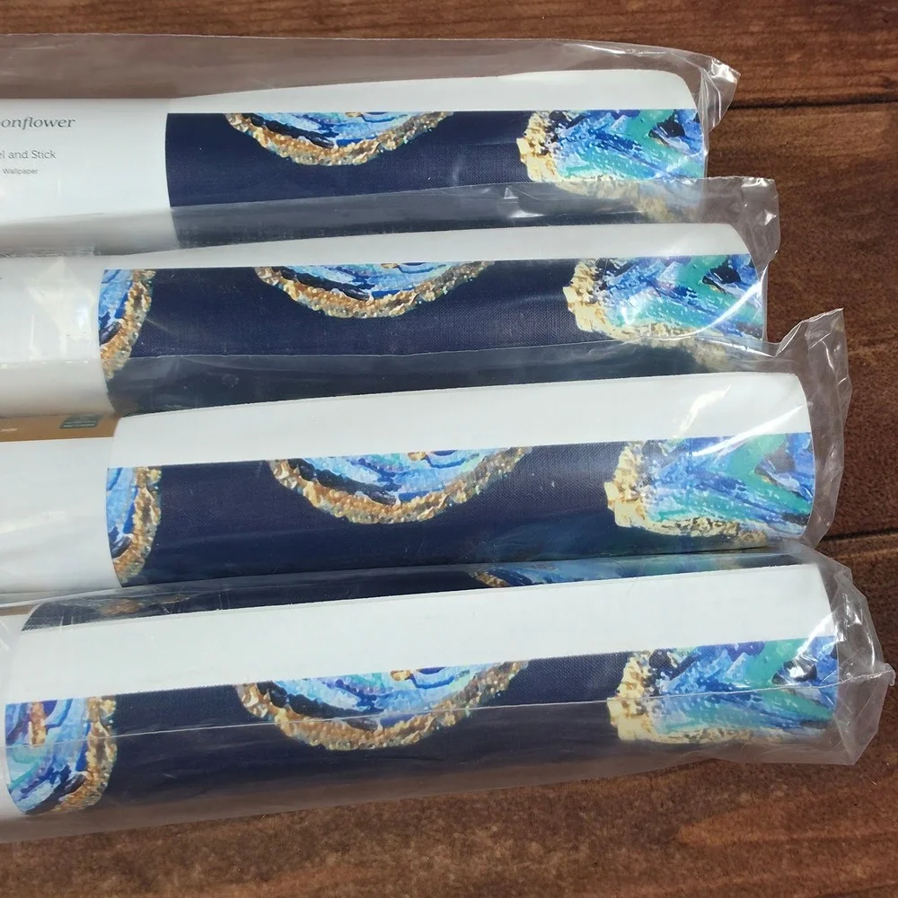 Spoonflower Peel and Stick Wallpaper 12ft Navy Gold New 4 Rolls Abstract Oysters